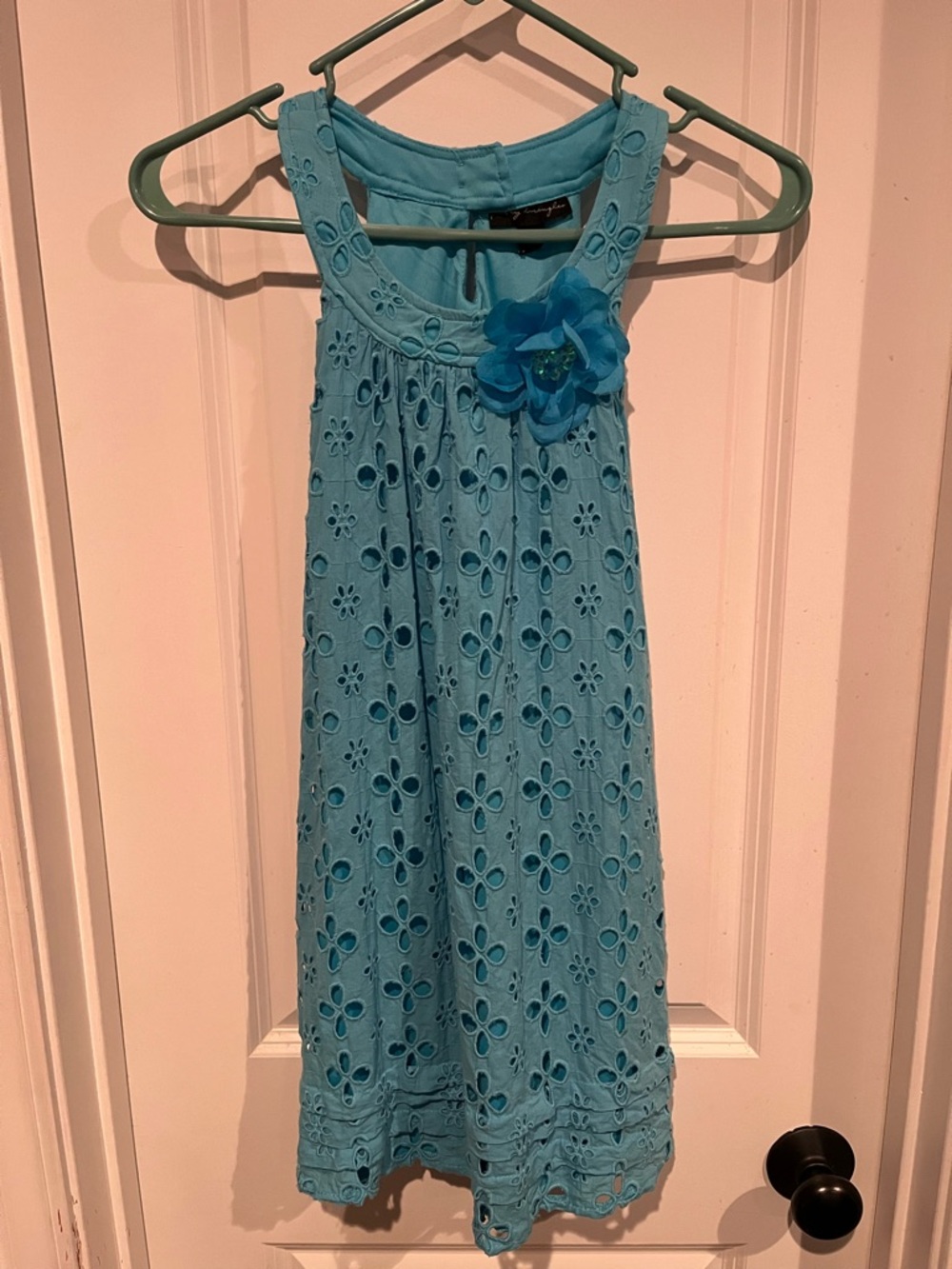 Girls' Blue Eyelet Floral Dress